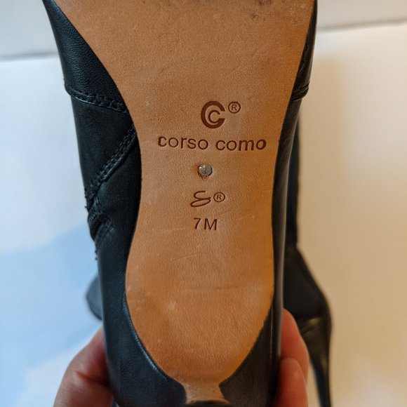Corso Como Black Tall Leather Stiletto Heel Almond Toe Boots Women's Size 7 - Picture 11 of 15